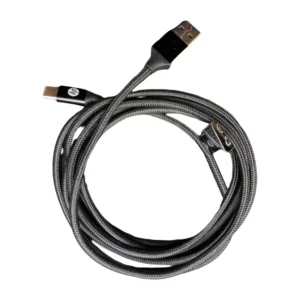 HP DHC-TC102-1M cable USB-A a USB-C trenzado gris de 1 m, enrollado; conector USB-C a la izquierda y USB-A a la derecha; cubierta de nylon y fondo blanco. Cable Usb 2.0 tipo-a a tipo-c.
