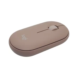 Logitech M350s mouse inalámbrico compacto color rosado con diseño minimalista; vista en perspectiva superior sobre fondo blanco