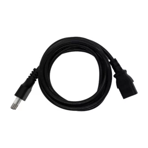 Macrotel cable de poder negro con enchufe chileno de 3 pines y conector hembra IEC en vista frontal; cable de alimentación para computador o monitor