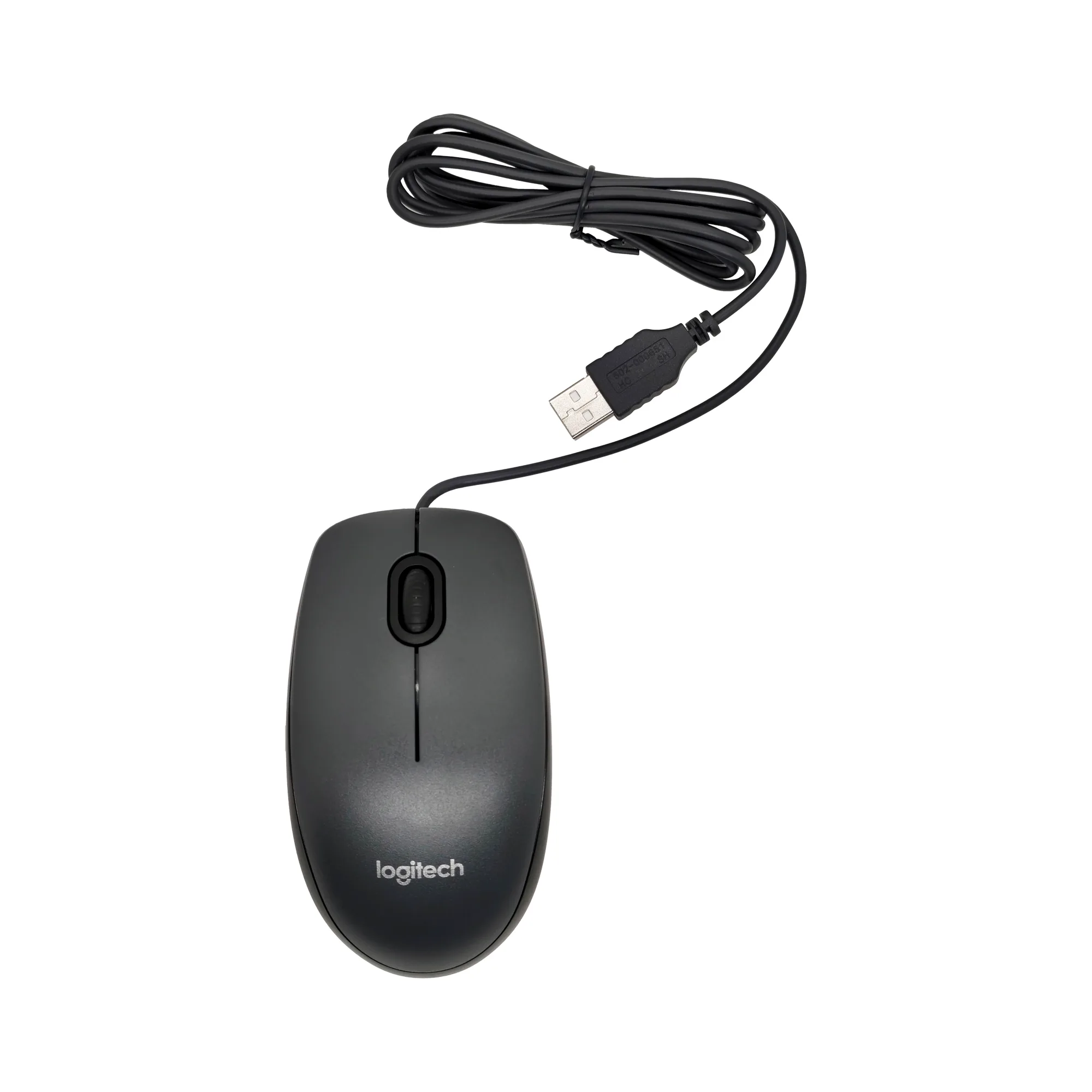 Mouse Logitech negro con conexión USB-A y diseño ambidiestro
