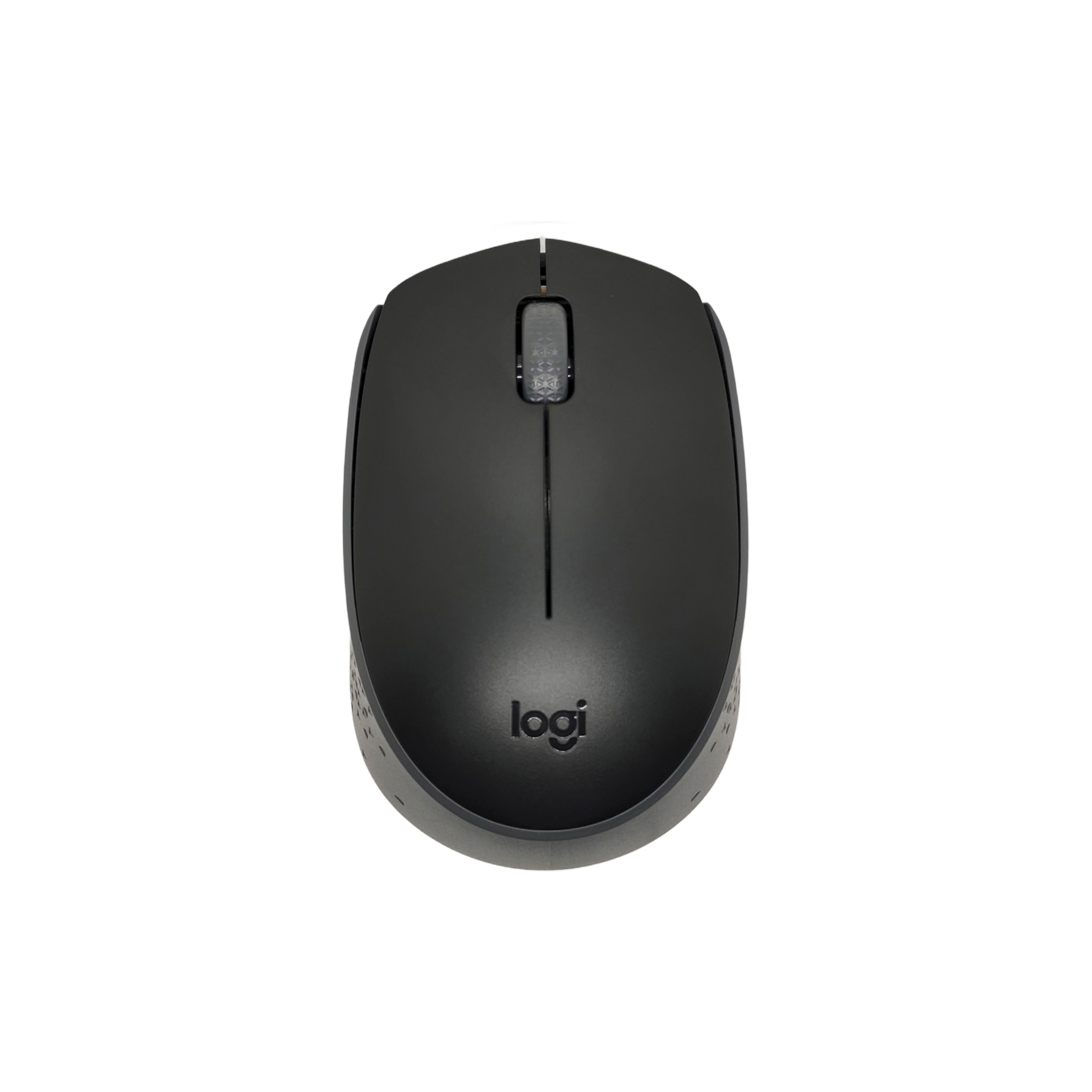 Mouse Logitech inalámbrico compacto negro con receptor USB y diseño ambidiestro
